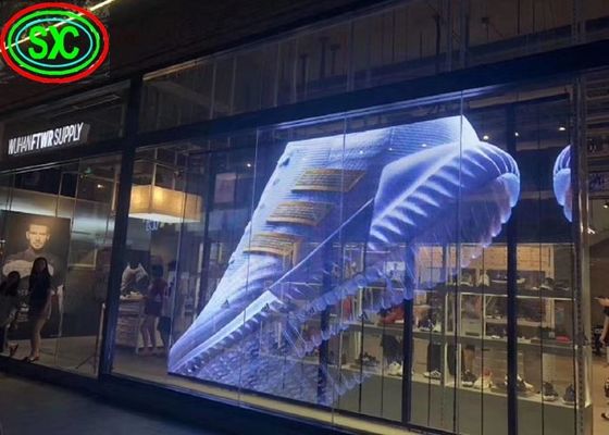 Υλικό γραφείου αργιλίου ρίψεων κύβων γυαλιού P3.91 οθόνης των υπαίθριων διαφανών οδηγήσεων